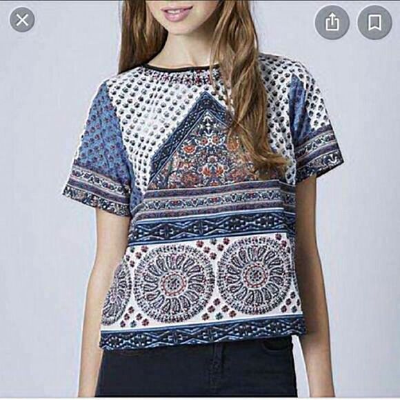 Topshop Scarf Placement Print Tee Size 6 - Picture 1 of 7